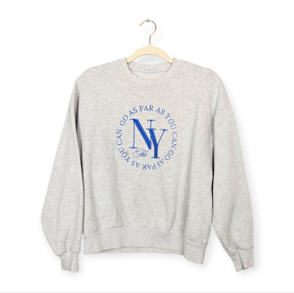 Stradivarius Womens Top Grey New York Embroidered Pullover Sweatshirt